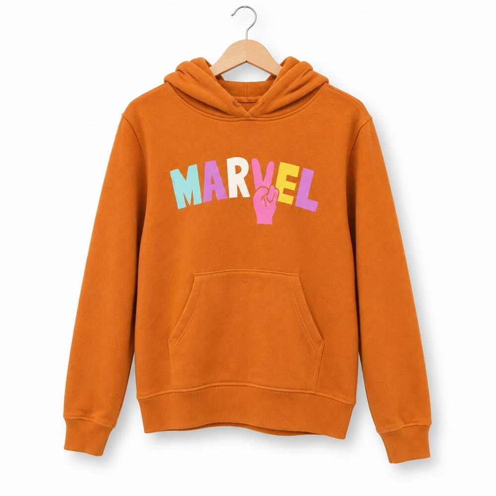 Marvel Disney Pastel Block Logo Hoodie Orange Women's Size L Fleece